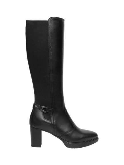 NeroGiardini Lucoli Leather Mid Heel Stretch Knee High Boots, Black, Black