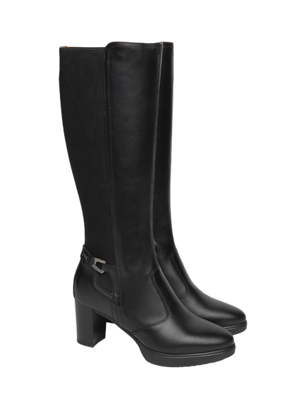 NeroGiardini Lucoli Leather Mid Heel Stretch Knee High Boots, Black - view 2, Black