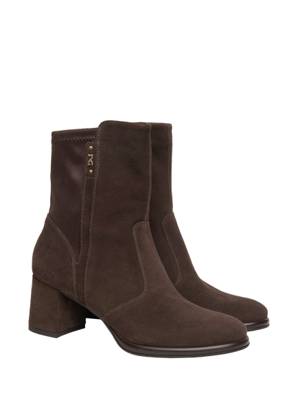 NeroGiardini Ranzo Suede Block Heel Ankle Boots, Chocolate Brown - view 2, Chocolate Brown