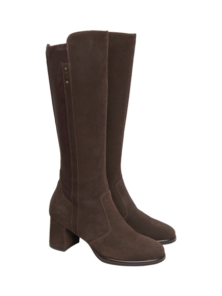 NeroGiardini Rosarno Suede Block Heel Stretch Knee High Boots, Chocolate Brown - view 2, Chocolate Brown