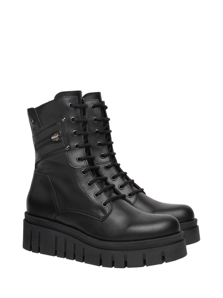 NeroGiardini Settime Leather Chunky Sole Ankle Boots, Black - view 2, Black