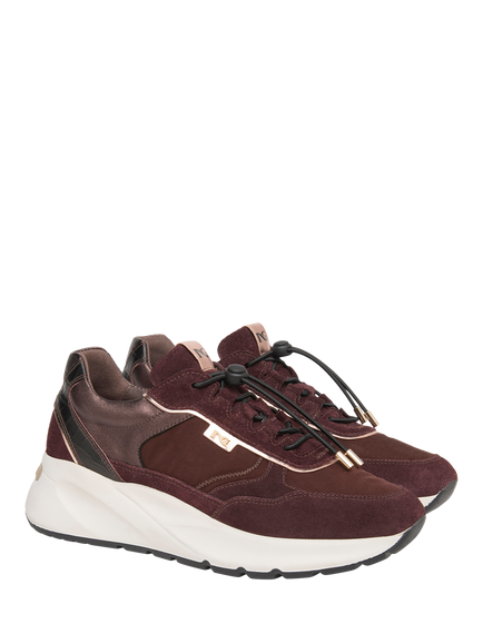 NeroGiardini Dubino Suede Speed Lace Up Trainers - view 2, Burgundy