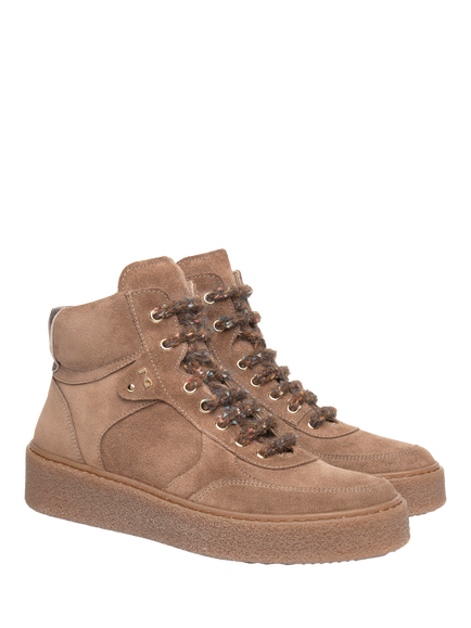 NeroGiardini Matino Suede Hi-Top Lace Up Trainers - view 2, Chestnut