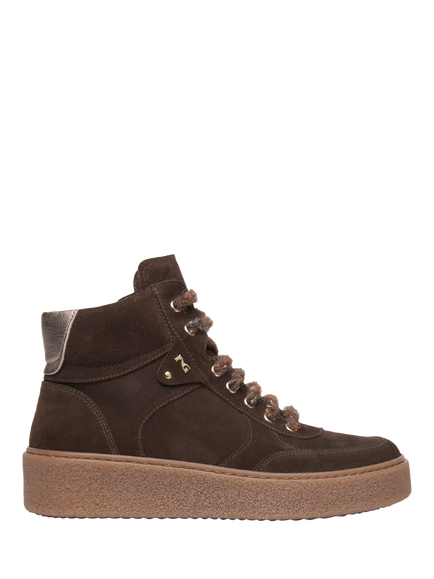 NeroGiardini Matino Suede Hi-Top Lace Up Trainers, Chocolate