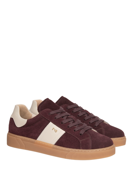 NeroGiardini Mompeo Suede Lace Up Trainers - view 2, Burgundy