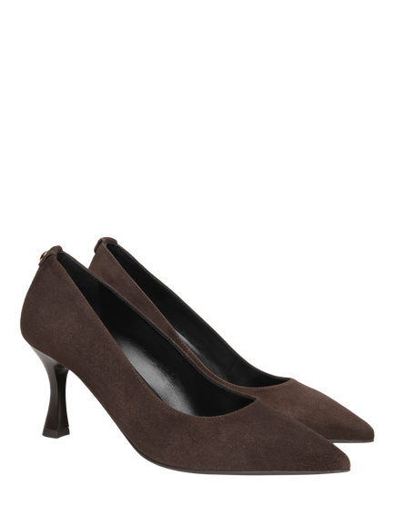 NeroGiardini Aquileia Suede Mid Heel Court Shoes, Chocolate Brown - view 2, Chocolate Brown