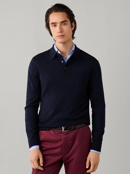 Hackett London Long Sleeve Merino Wool Blend Polo Shirt, Old Navy