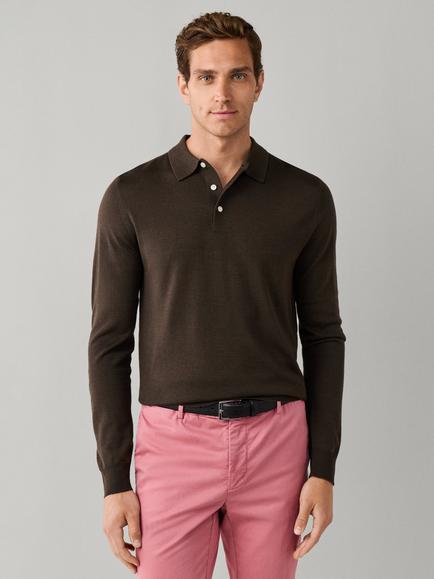 Hackett London Long Sleeve Merino Wool Blend Polo Shirt, Vintage Green