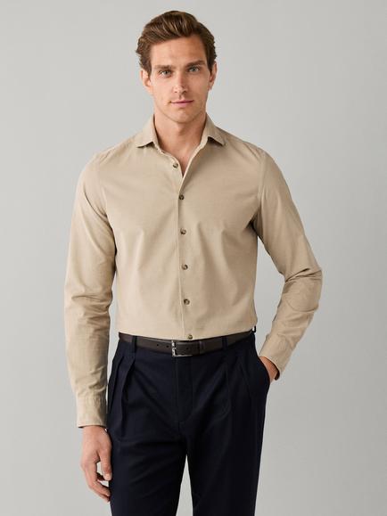 Hackett London Tailored Fit Babycord Cotton Shirt, Natural Beige, Natural Beige