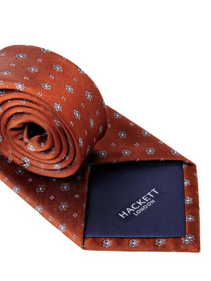 Hackett London Silk Tonal Flower Tie - view 2, Spice Orange