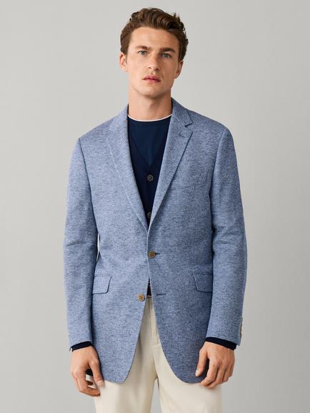 Hackett London Single Breasted Cotton Linen Blend Blazer, Steel Blue, Steel Blue