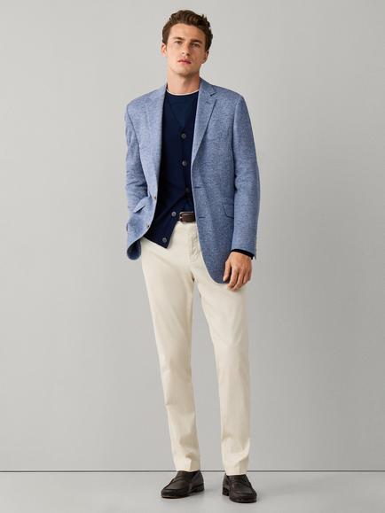 Hackett London Single Breasted Cotton Linen Blend Blazer, Steel Blue - view 2, Steel Blue