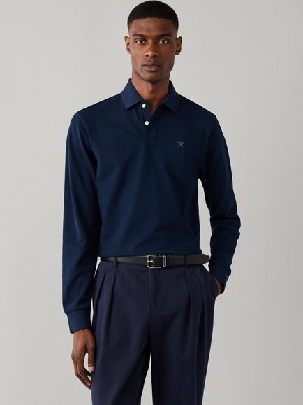 Hackett London Slim Fit Long Sleeve Cotton Piqué Polo Shirt, Navy