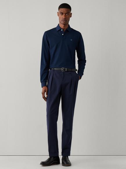 Hackett London Slim Fit Long Sleeve Cotton Piqué Polo Shirt - view 2, Navy