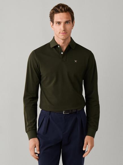 Hackett London Slim Fit Long Sleeve Cotton Piqué Polo Shirt, Hunter Green