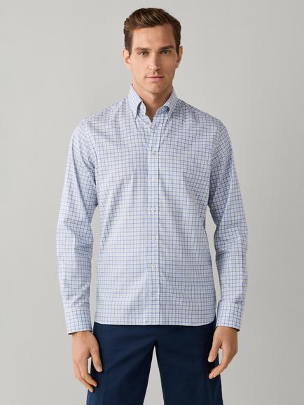 Hackett London Cotton Tailored Fit Three Colour Gingham Shirt, Spring Green