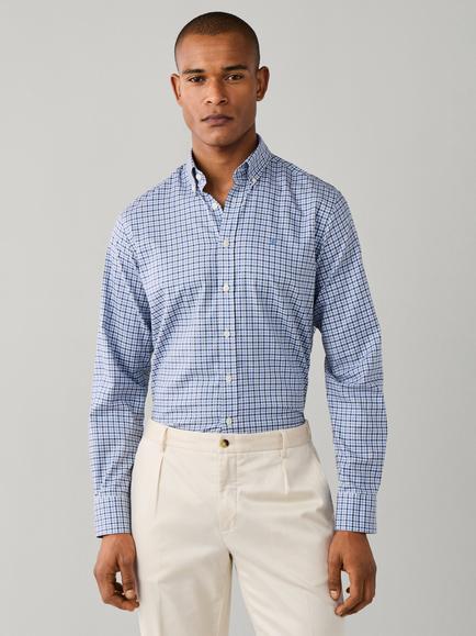 Hackett London Cotton Tailored Fit Three Colour Gingham Shirt, Blue
