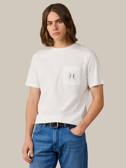 Hackett London Heritage Cotton Classic Fit Shadow Logo Pocket T-Shirt, Off White