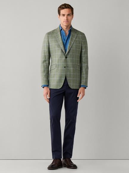 Hackett London Windowpane Check Silk Wool Blend Blazer, Vintage Green - view 2, Vintage Green