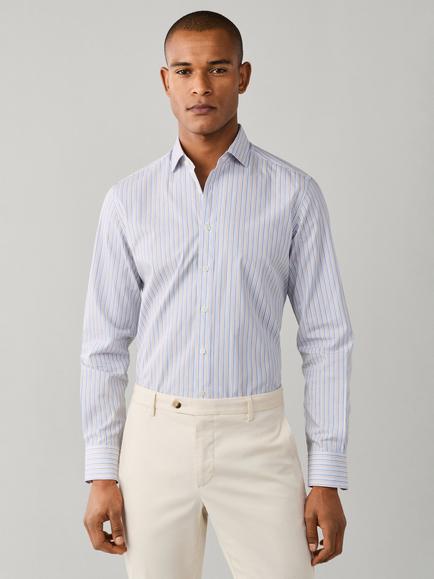Hackett London Cotton Tailored Fit Tri Colour Stripe Shirt, Blue, Blue