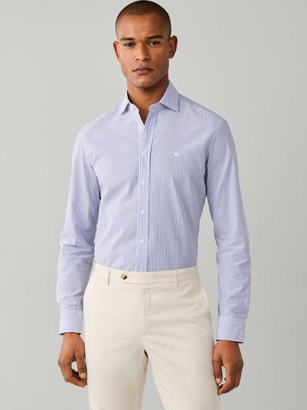 Hackett London Tailored Fit Stripe Cotton Seersucker Shirt, Blue, Blue