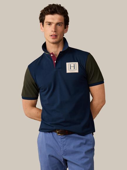 Hackett London Heritage Cotton Classic Fit Short Sleeve Union Jacket Polo Top, Old Navy/Khaki, Old Navy/Khaki