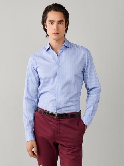 Hackett London Cotton Classic Fit Two-Tone Stripe Shirt, Light Blue, Light Blue