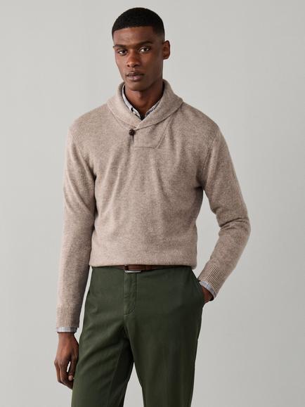 Hackett London Shawl Collar Merino Wool Blend Jumper,, Tetley Beige