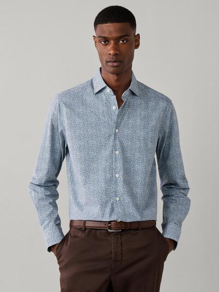 Hackett London Tailored Fit Floral Print Cotton Shirt, Airforce Blue, Airforce Blue