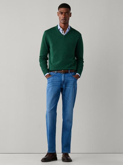 Hackett London V Neck Merino Wool Blend Jumper - view 2, Foliage Green