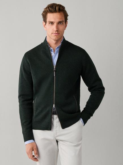 Hackett London Milano Zip Front Merino Wool Jumper, Hunter Green