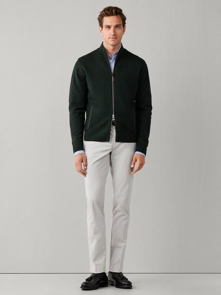 Hackett London Milano Zip Front Merino Wool Jumper - view 2, Hunter Green