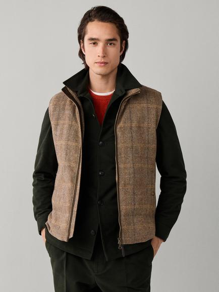 Hackett London Tattersall Padded Wool Blend Gilet, Tetley Beige, Tetley Beige