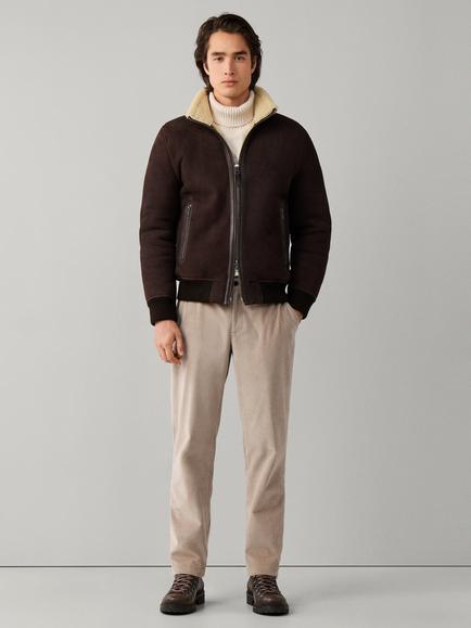 Hackett London Shearling Bomber Jacket, Ebony Brown - view 2, Ebony Brown