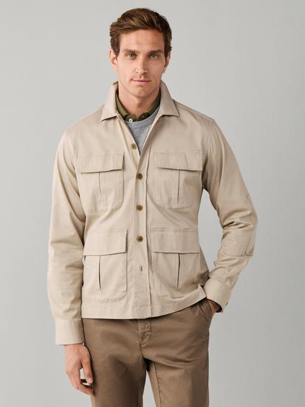 Hackett London Velo Cotton Blend Overshirt, Beige, Beige