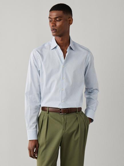 Hackett London Cotton Classic Fit Two-Tone Stripe Blazer Shirt, Olive Green