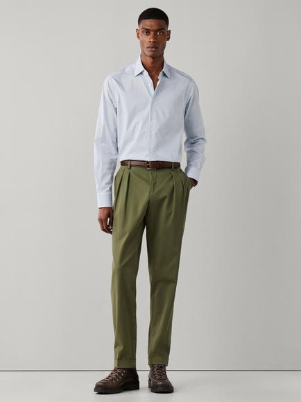 Hackett London Cotton Classic Fit Two-Tone Stripe Blazer Shirt - view 2, Olive Green