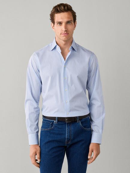 Hackett London Cotton Classic Fit Two-Tone Stripe Blazer Shirt, Light Blue