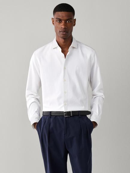 Hackett London Tailored Fit Garment Dyed Cotton Blend Shirt, Optic White