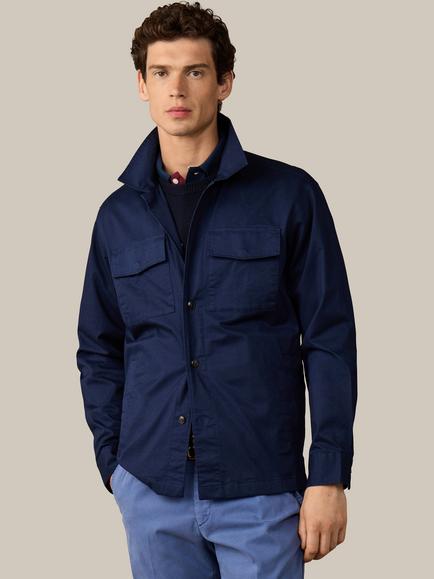 Hackett London Heritage Stretch Cotton Branded Overshirt, Navy, Navy