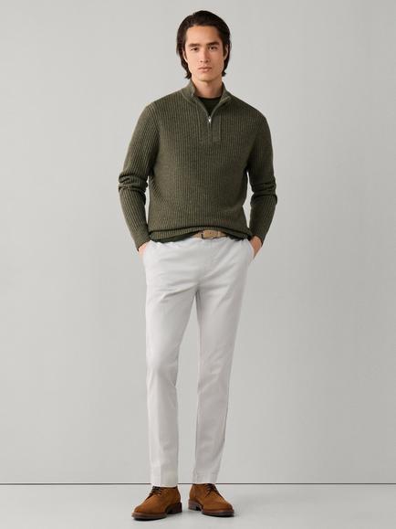Hackett London Merino Wool Cashmere Blend Rib Quarter Zip Jumper, Olive Green - view 2, Olive Green