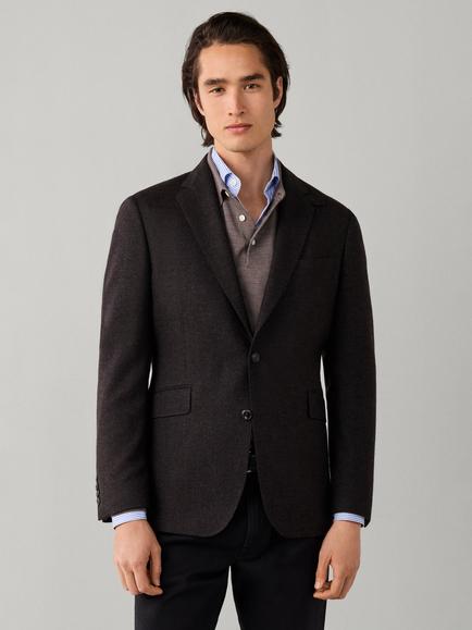 Hackett London Wool Blend Herringbone Blazer, Ebony Brown