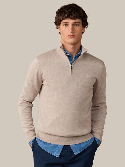 Hackett London Heritage Half Zip Cotton Jumper, Malt Beige