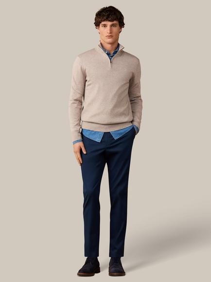Hackett London Heritage Half Zip Cotton Jumper - view 2, Malt Beige