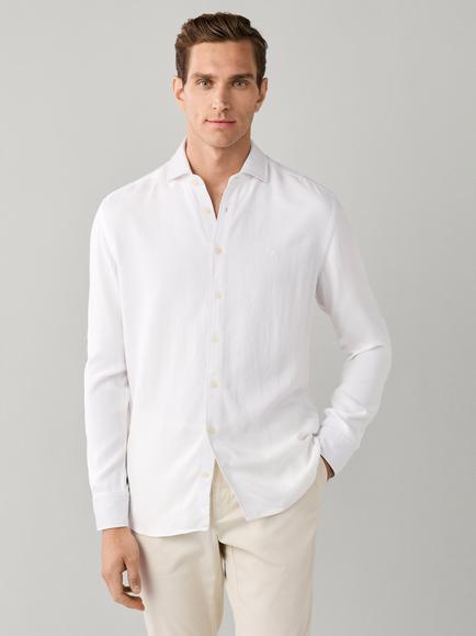 Hackett London Tailored Fit Garment Dyed Textured Shirt, Optic White