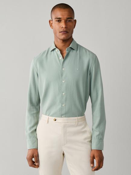 Hackett London Tailored Fit Garment Dyed Textured Shirt, Spring Green