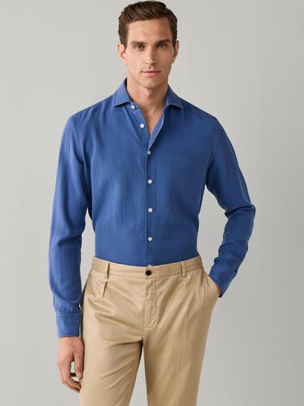 Hackett London Tailored Fit Garment Dyed Textured Shirt, Steel Blue
