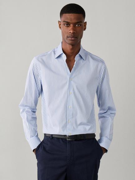 Hackett London Cotton Classic Fit Trio Stripe Shirt, Light Blue