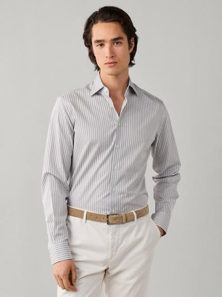 Hackett London Cotton Classic Fit Trio Stripe Shirt, Ash Grey