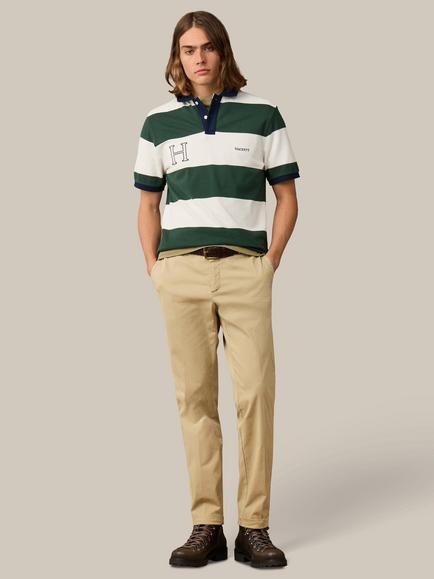 Hackett London Heriatge Cotton Classic Fit Short Sleeve Striped Polo Top, Rugby Green/Multi - view 2, Rugby Green/Multi
